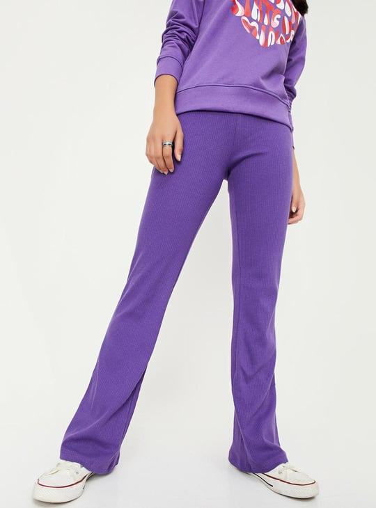 Girls Ribbed Full-Length Trousers
