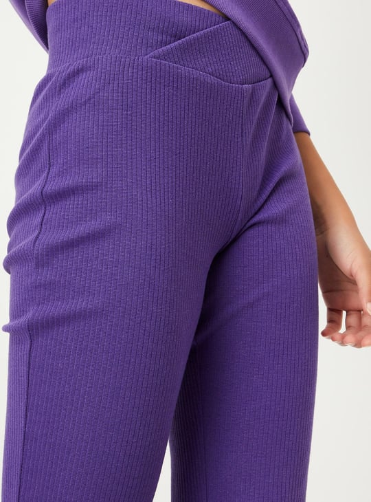 Girls Ribbed Full-Length Trousers