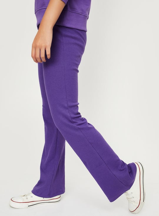 Girls Ribbed Full-Length Trousers