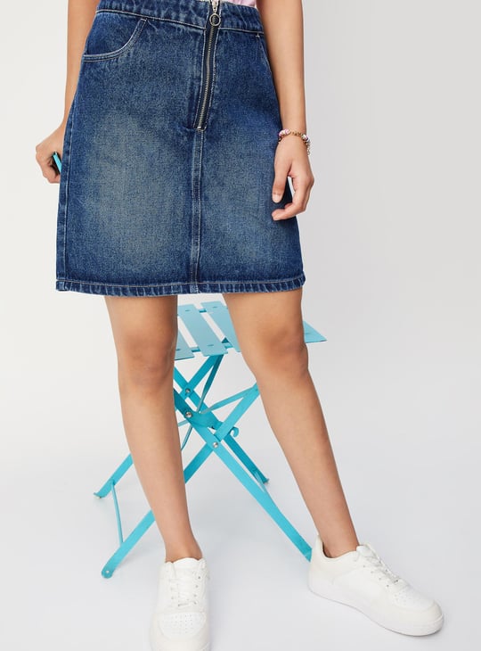 Girls Zipper A-line Denim Skirt