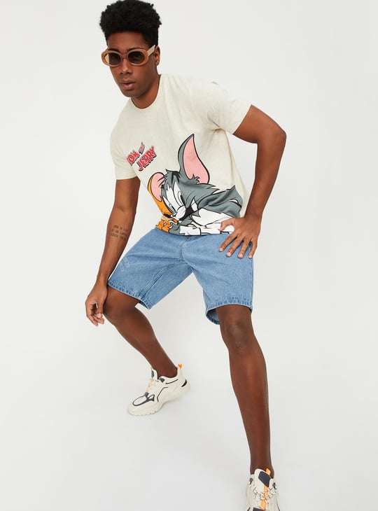 Men Printed Denim Shorts | Blue | Printed