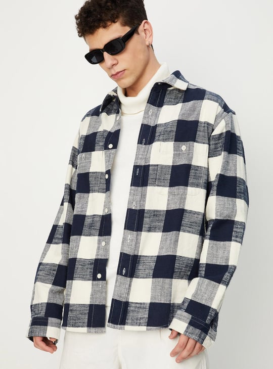 Men Oversized Checked Shirt