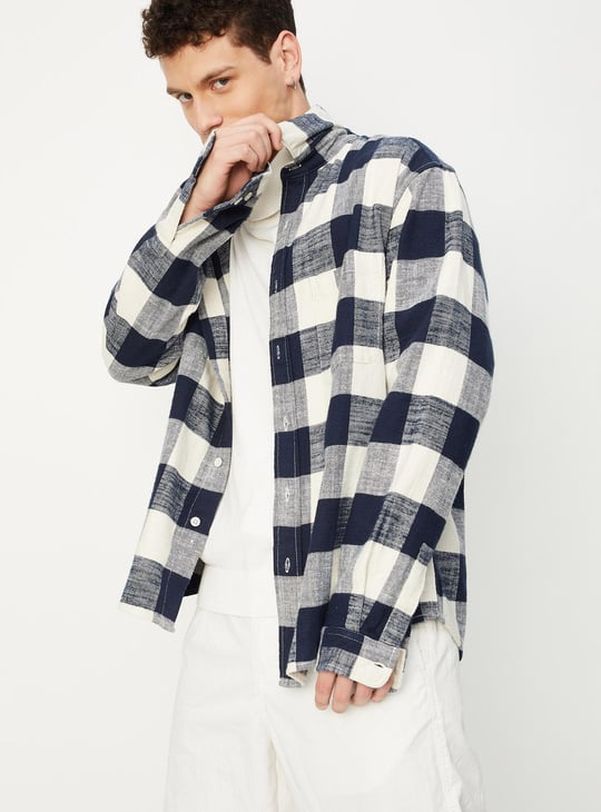 Men Oversized Checked Shirt