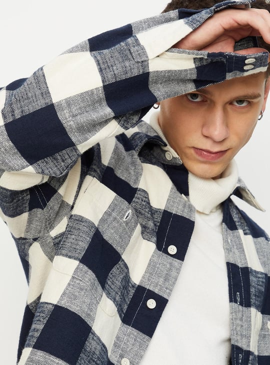 Men Oversized Checked Shirt