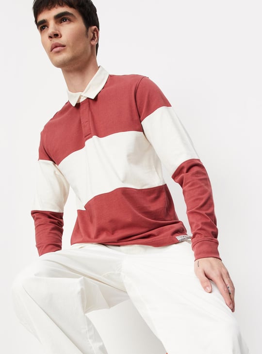 Men Striped Full Sleeve Polo T-shirt