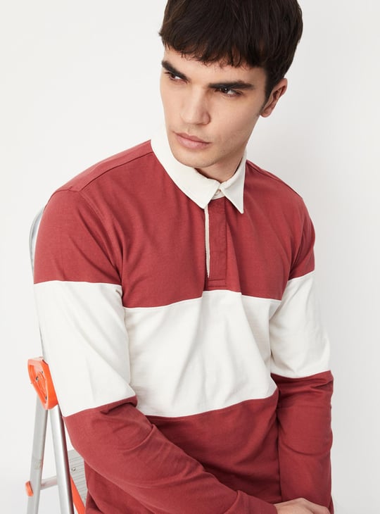 Men Striped Full Sleeve Polo T-shirt
