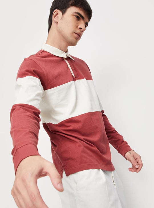 Men Striped Full Sleeve Polo T-shirt