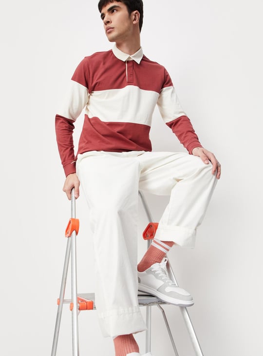 Men Striped Full Sleeve Polo T-shirt