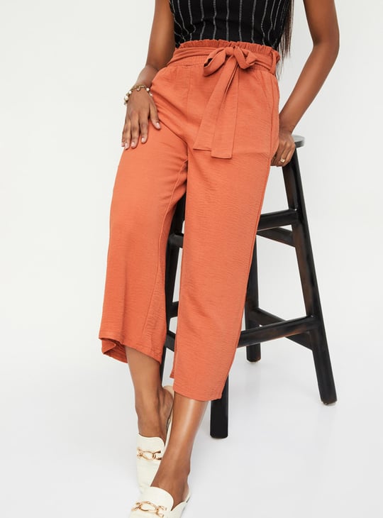 Women Textured Tie-Up Waist Culottes