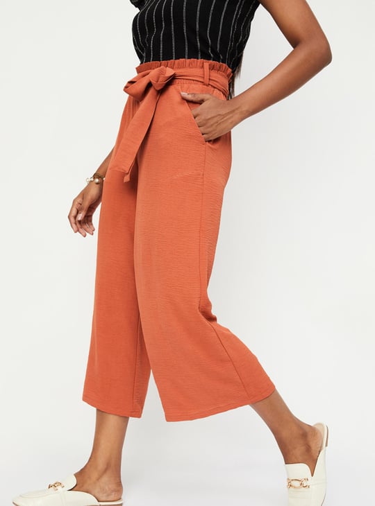 Women Textured Tie-Up Waist Culottes