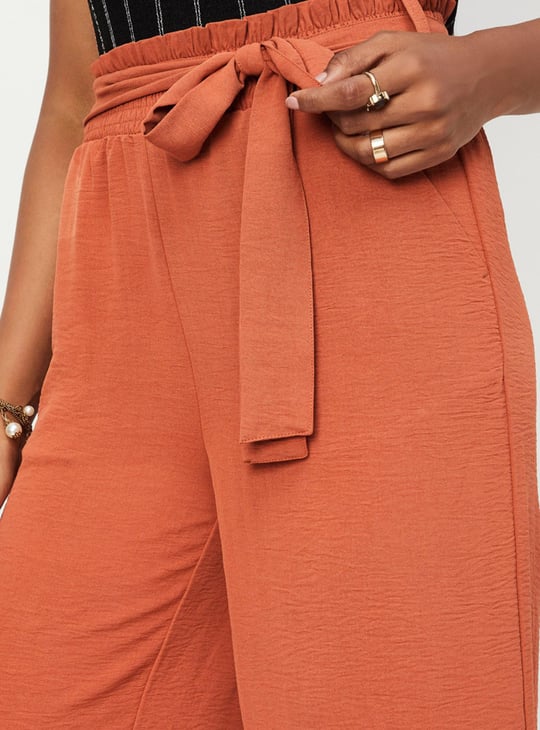 Women Textured Tie-Up Waist Culottes