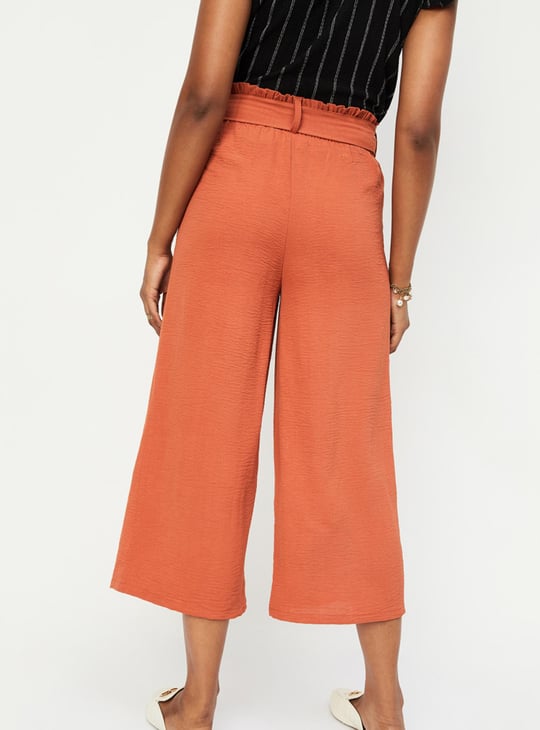 Women Textured Tie-Up Waist Culottes