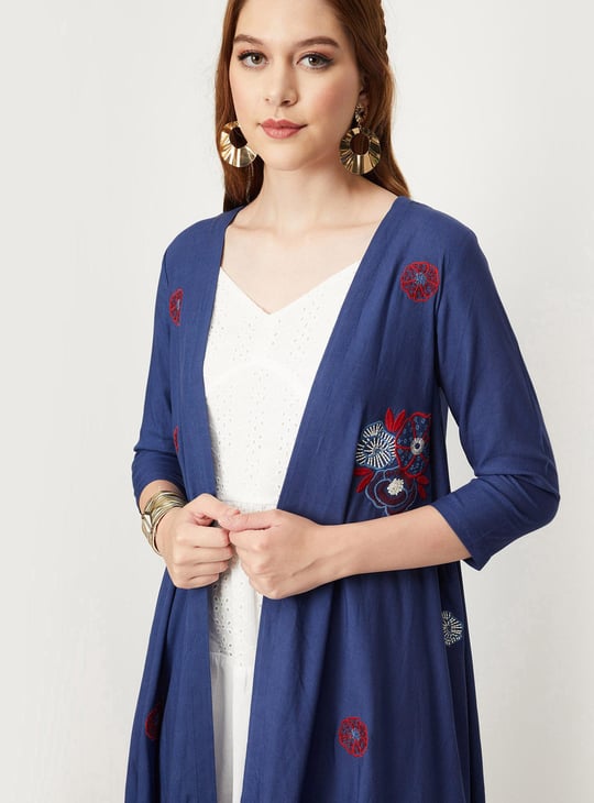 Women Embroidered Asymmetric Koti Jacket