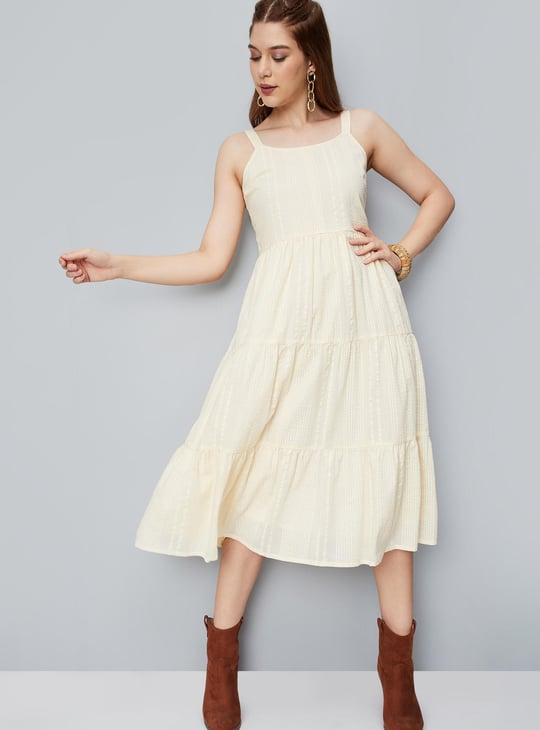 Women Striped Spaghetti A-line Dress | Beige