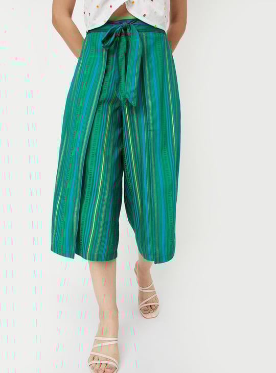 Women Striped Mock Overlap Culottes