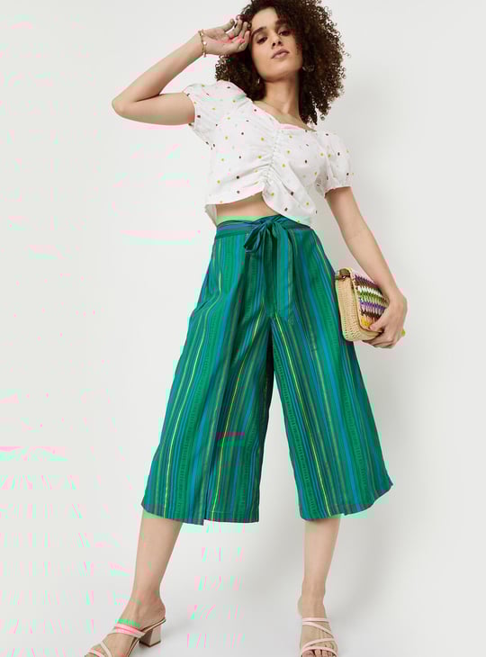 Women Striped Mock Overlap Culottes