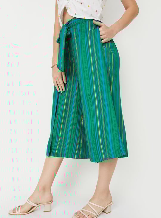 Women Striped Mock Overlap Culottes