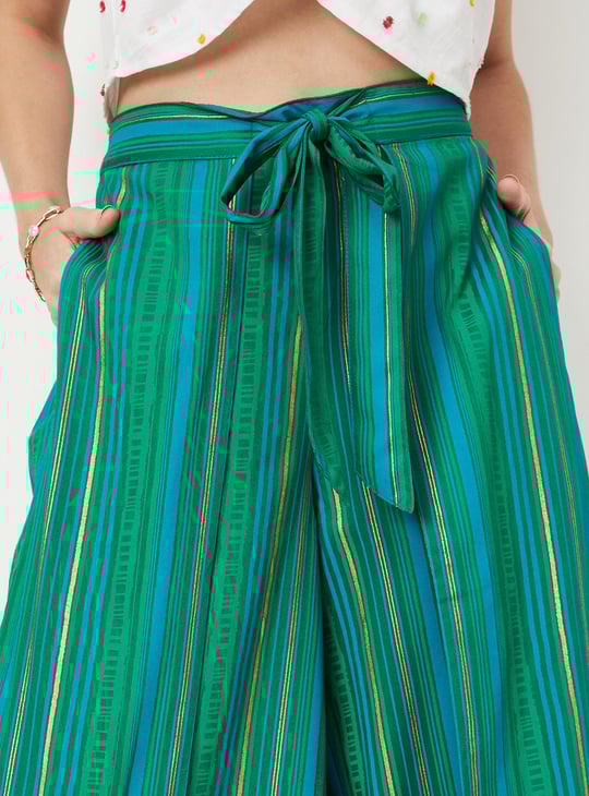 Women Striped Mock Overlap Culottes