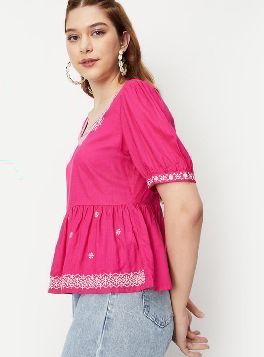 トップス MISTREASS 3D-Flower Strap Peplum Tunic 3D-Flower Strap Peplum Tunic - MISTREASS