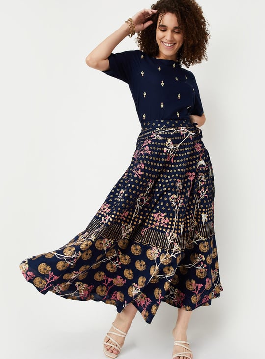 Women Floral Print Maxi Skirt