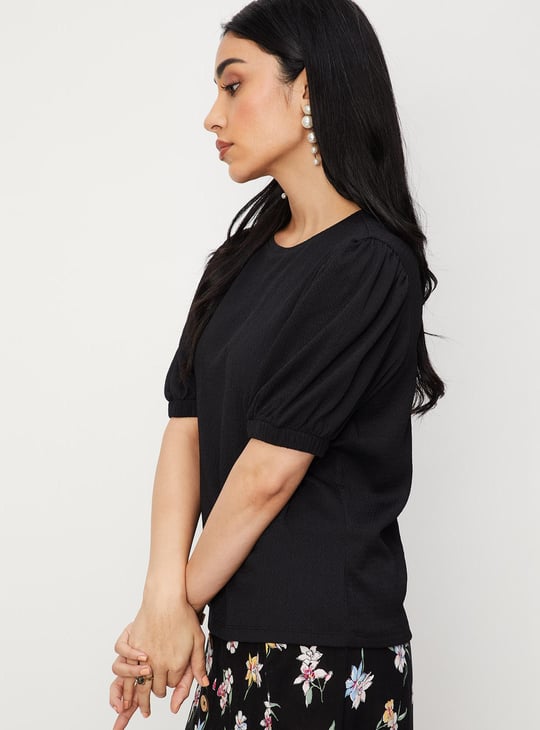 Women Solid Puffed Sleeves Top