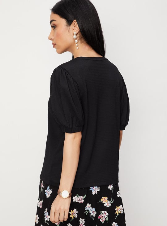 Women Solid Puffed Sleeves Top