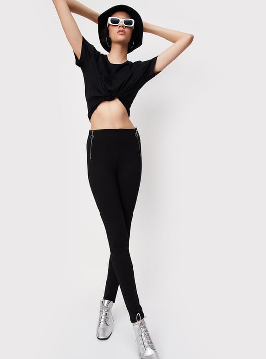 Women Zip-Detailed High Waist Treggings