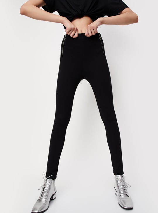 Women Zip-Detailed High Waist Treggings