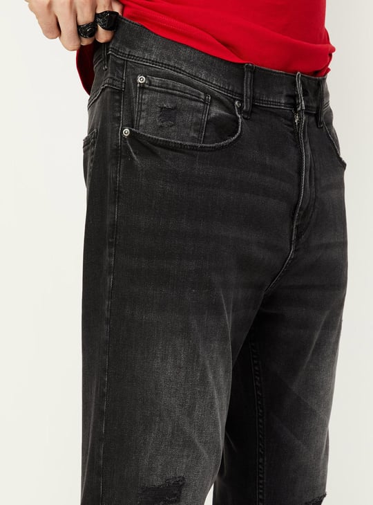 Men Distressed Carrot Fit Jeans Black Jeans