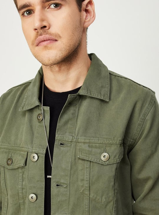 Men Solid Denim Jacket