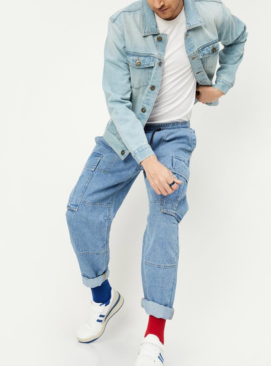 Men Washed Skinny Fit Cargo Jeans