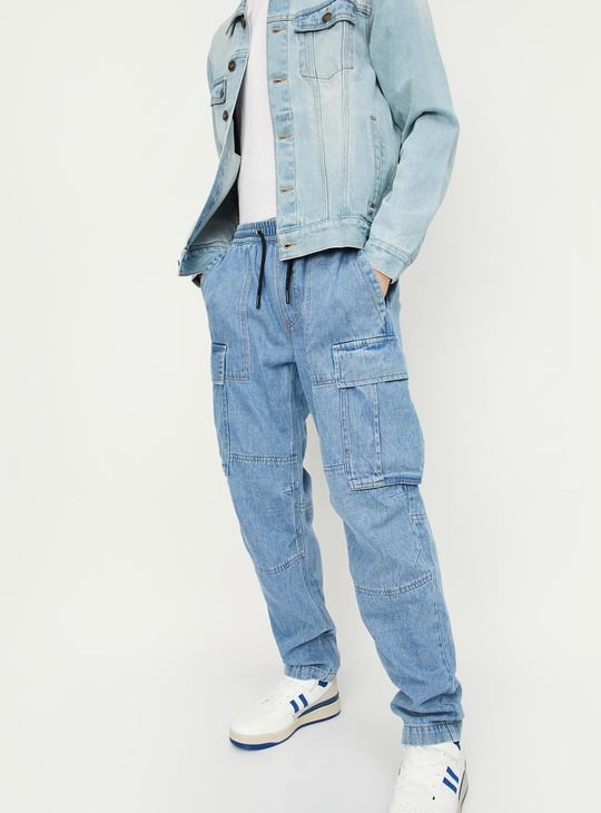 Men Washed Skinny Fit Cargo Jeans