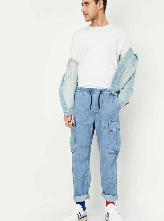 Men Washed Skinny Fit Cargo Jeans