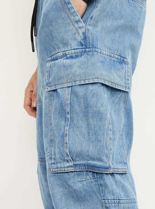 Men Washed Skinny Fit Cargo Jeans