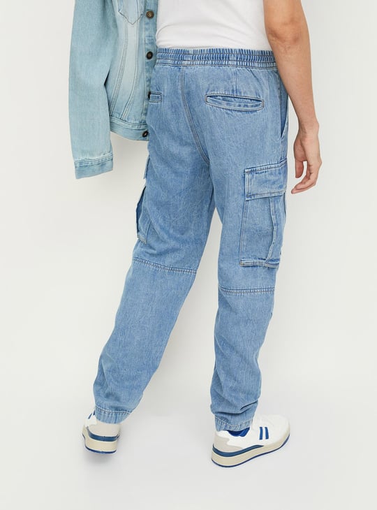 Men Washed Skinny Fit Cargo Jeans
