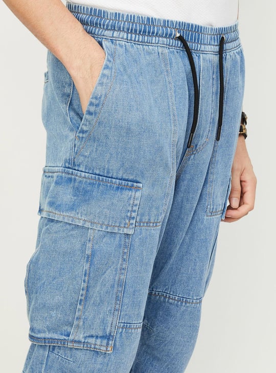 Men Washed Skinny Fit Cargo Jeans