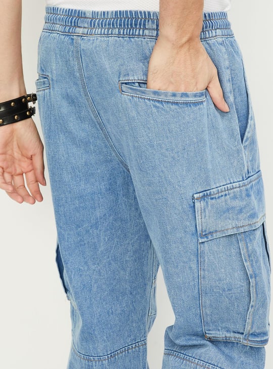 Men Washed Skinny Fit Cargo Jeans