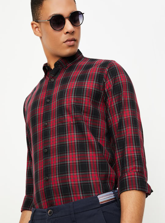 Men Tartan Checked Slim Fit Shirt
