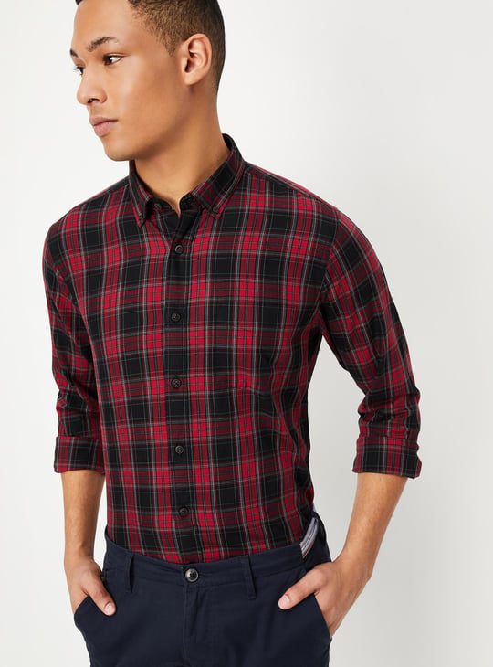 Men Tartan Checked Slim Fit Shirt