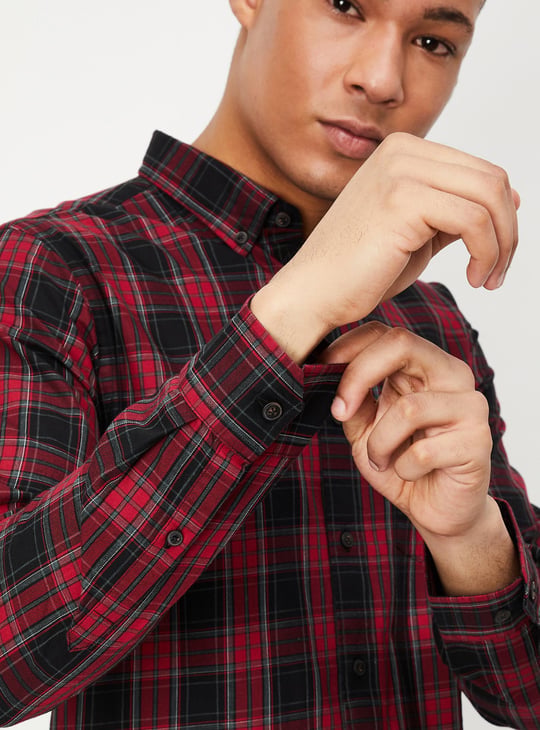 Men Tartan Checked Slim Fit Shirt