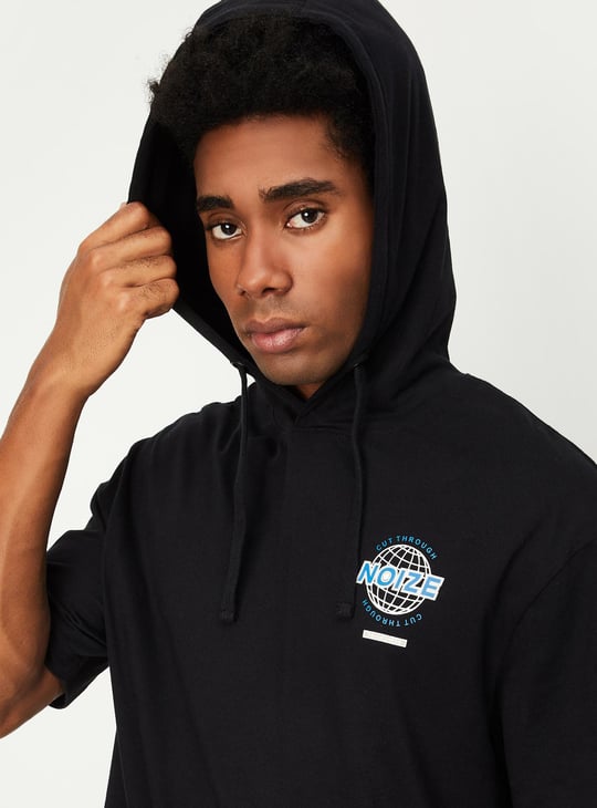 Men Oversized Graphic Hoodie Black Printed - Main Image