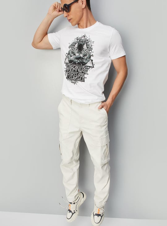Men Black Panther Printed Slim Fit T-shirt