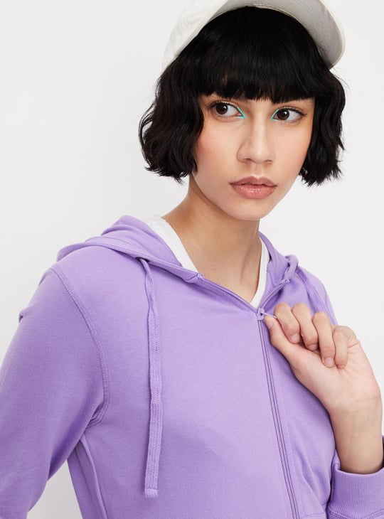 Women Solid Zip-Through Hoodie