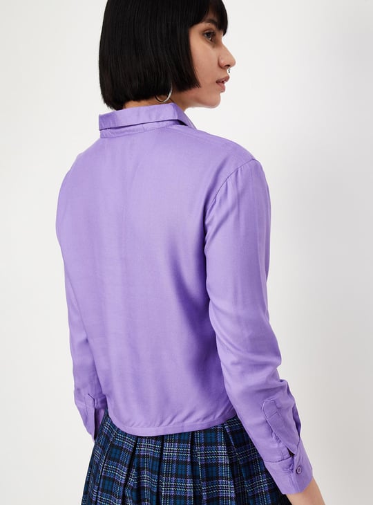Women Solid Cropped Boxy Shirt