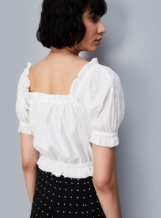 Women Dobby Woven Ruffled Top