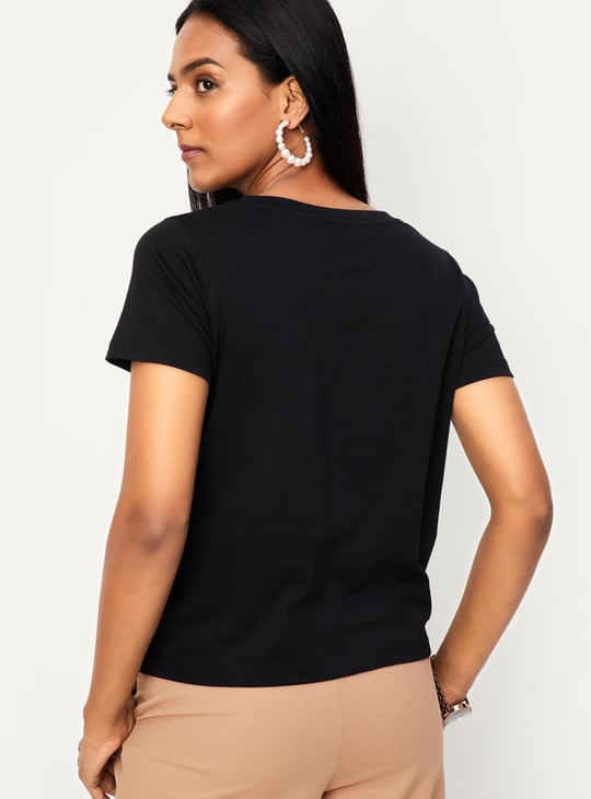 Women Solid V-neck T-shirt