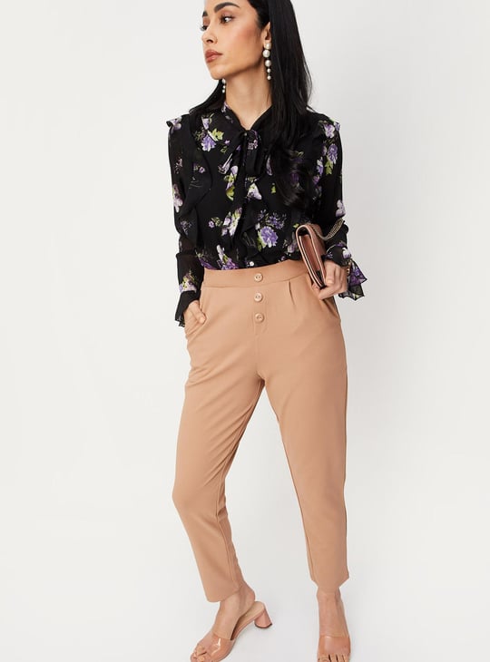 Women Printed Chiffon Blouse with Ruffles