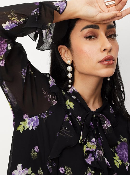 Women Printed Chiffon Blouse with Ruffles