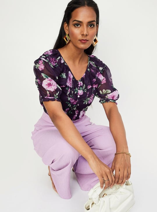 Women Printed Frill Blouse