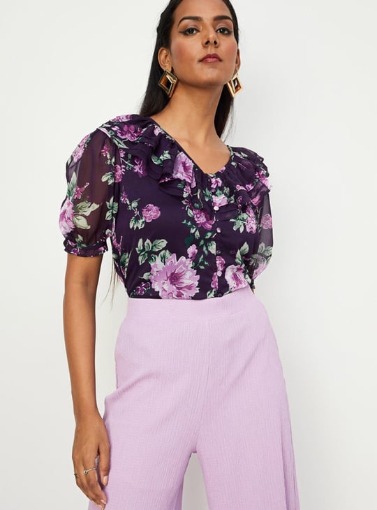 Women Printed Frill Blouse